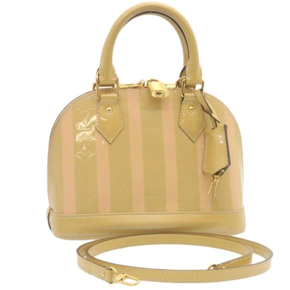 LOUIS VUITTON Vernis Rayures Alma BB Hand Bag Beige Pink M90970 - Picture 1 of 16